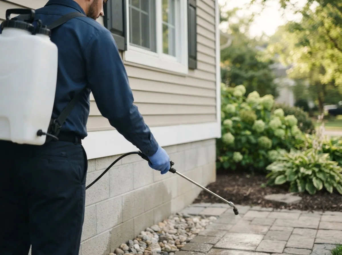 Pest control technician inspecting a home in Haltom City, TX